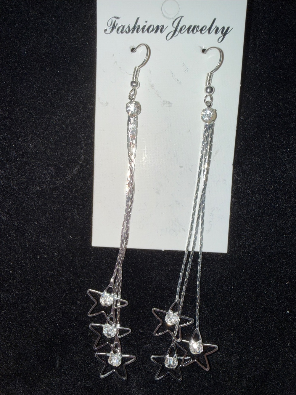 NWOT Silver Stars Earrings w/ Rhinestones- Fashion Jewelry